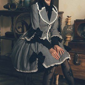 Vintage-Style Houndstooth Jacket and Skirt